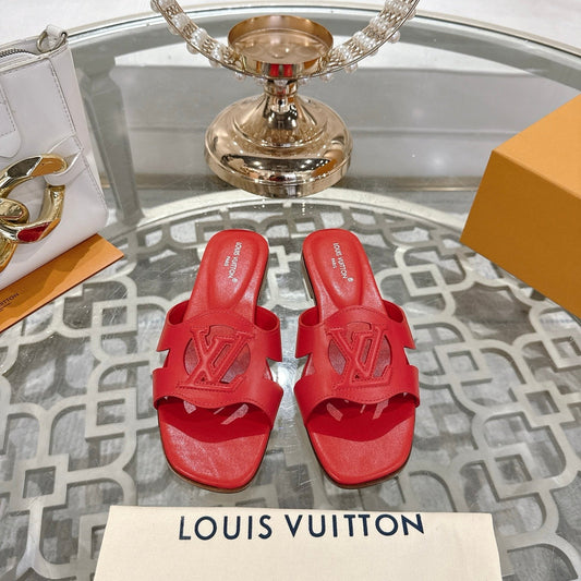 ISOLA FLAT SLIDE IN CHERRY RED CALFSKIN - 35