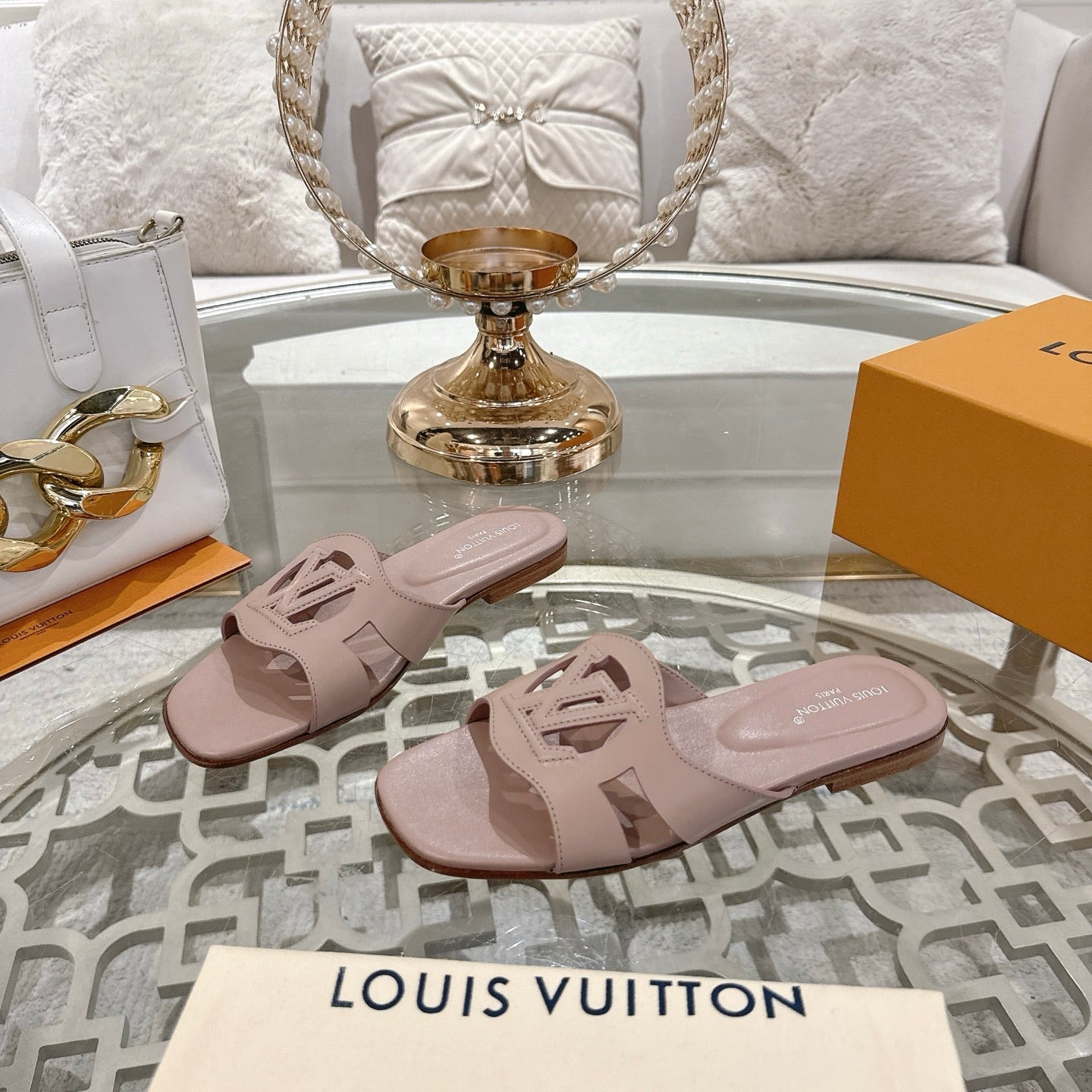 ISOLA FLAT SLIDE IN DUSTY PINK CALFSKIN - 35