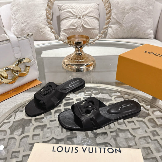 ISOLA FLAT SLIDE IN BLACK CALFSKIN - 35
