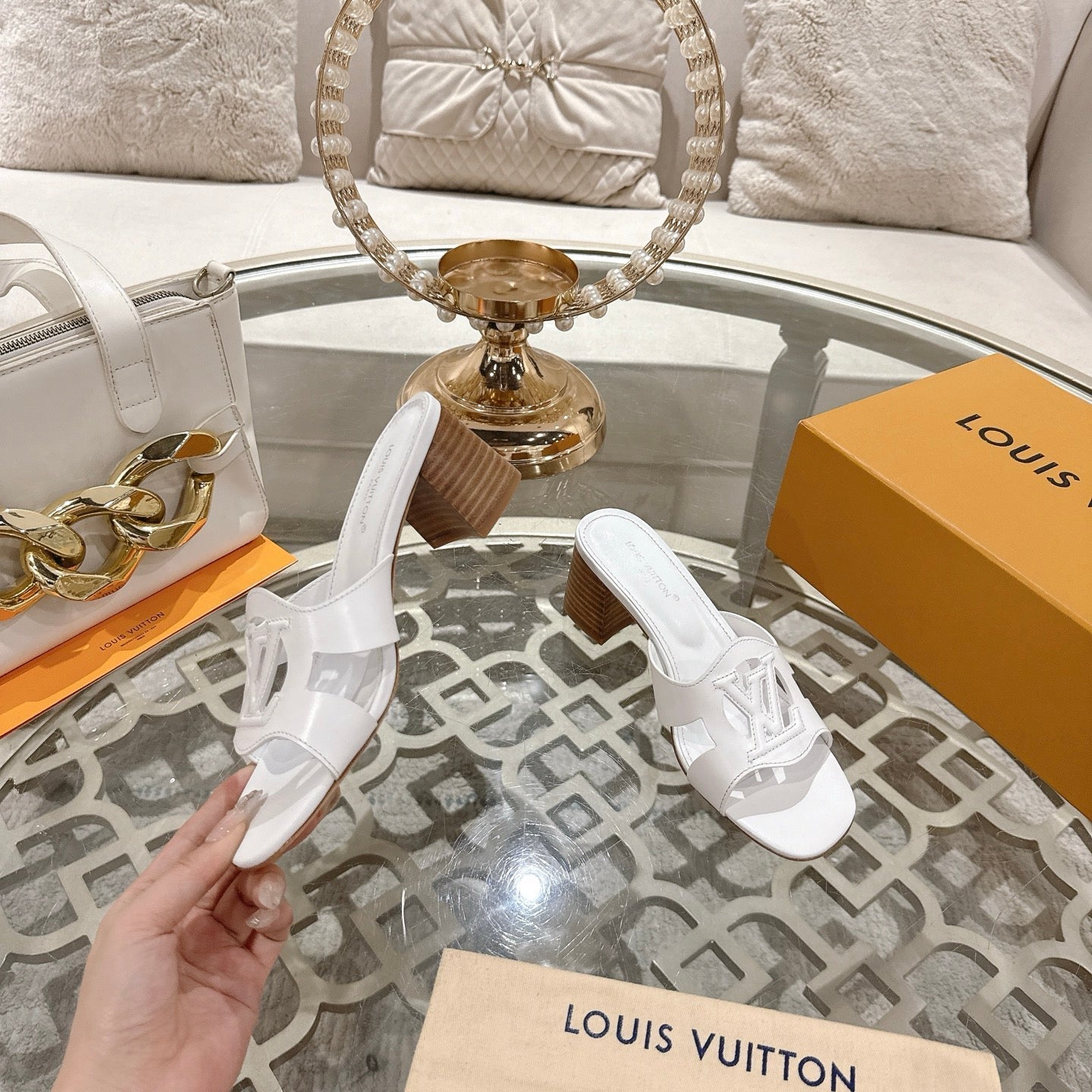 ISOLA HIGH 55 MM MULE IN WHITE CALFSKIN - 35