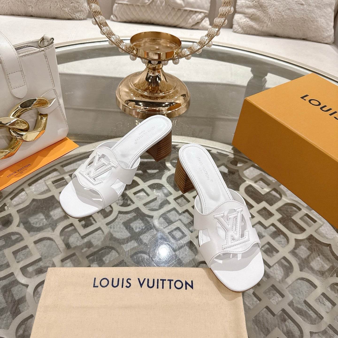 ISOLA HIGH 55 MM MULE IN WHITE CALFSKIN - 35