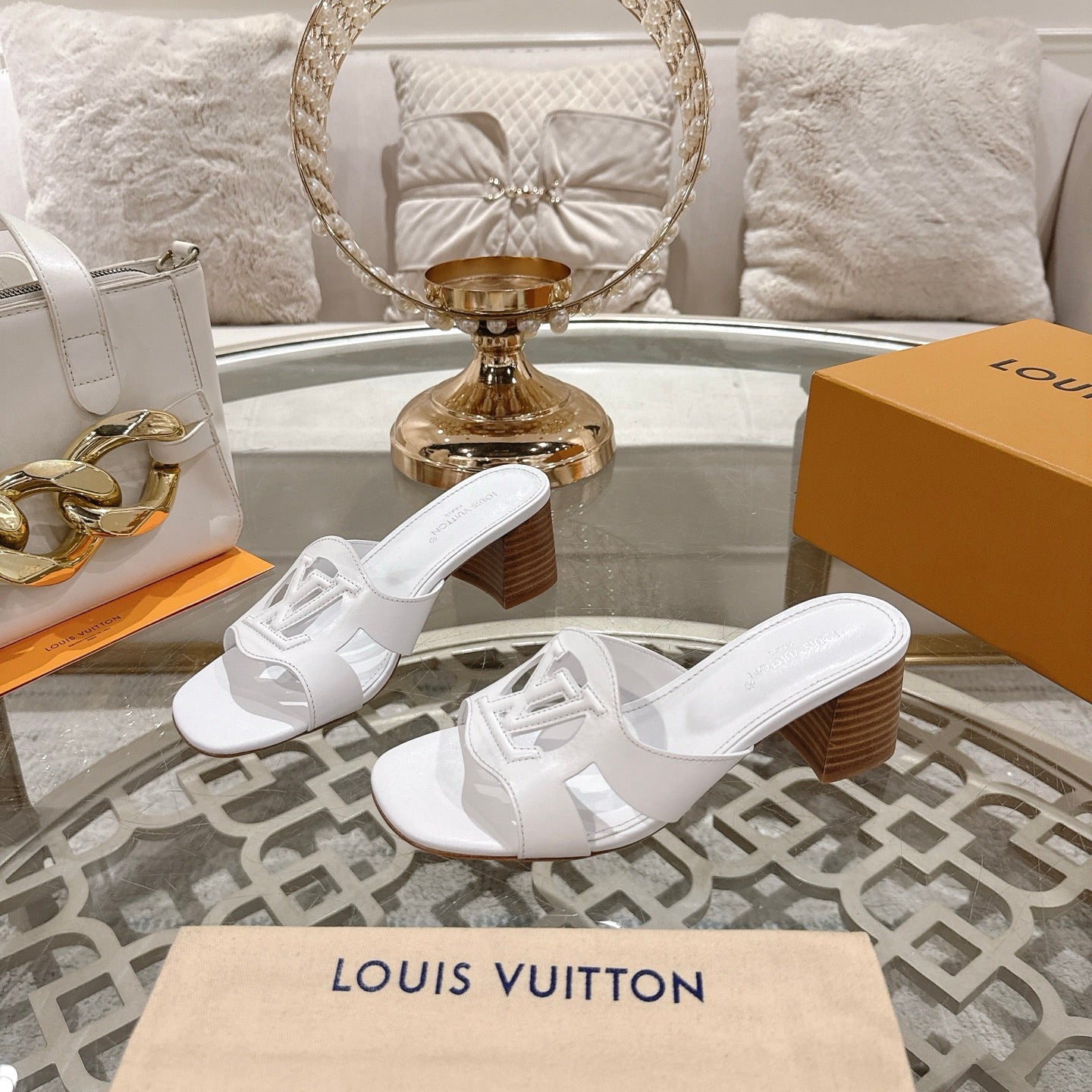 ISOLA HIGH 55 MM MULE IN WHITE CALFSKIN - 35