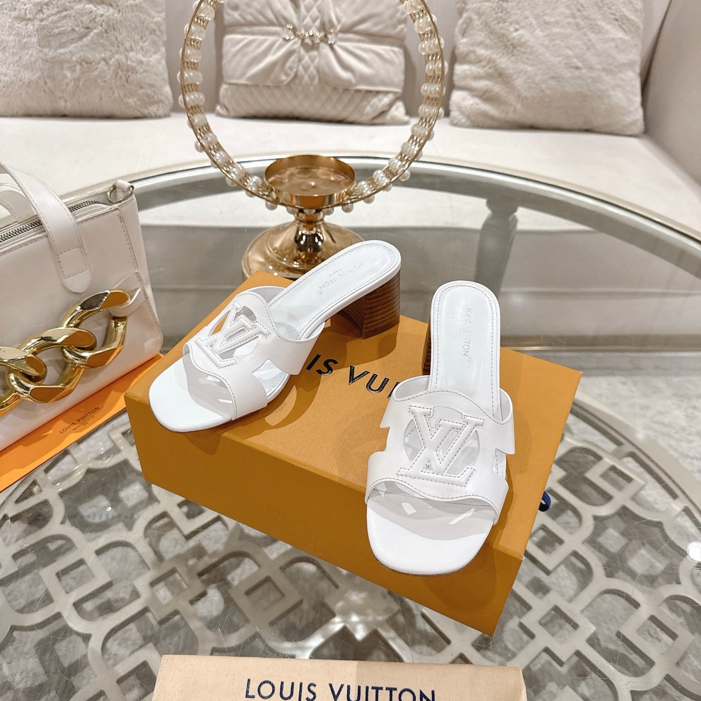 ISOLA HIGH 55 MM MULE IN WHITE CALFSKIN - 35