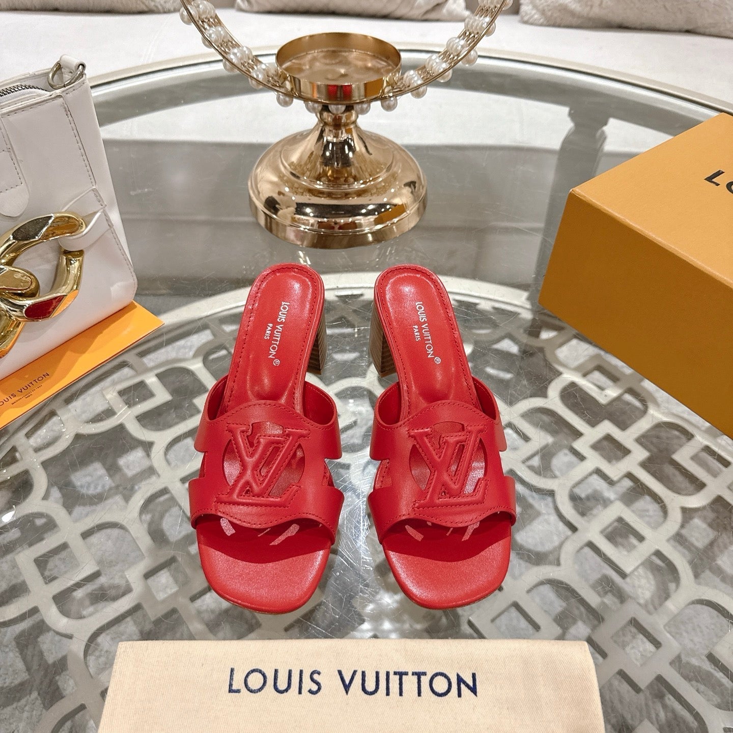 ISOLA HIGH 55 MM MULE IN CHERRY RED CALFSKIN - 35