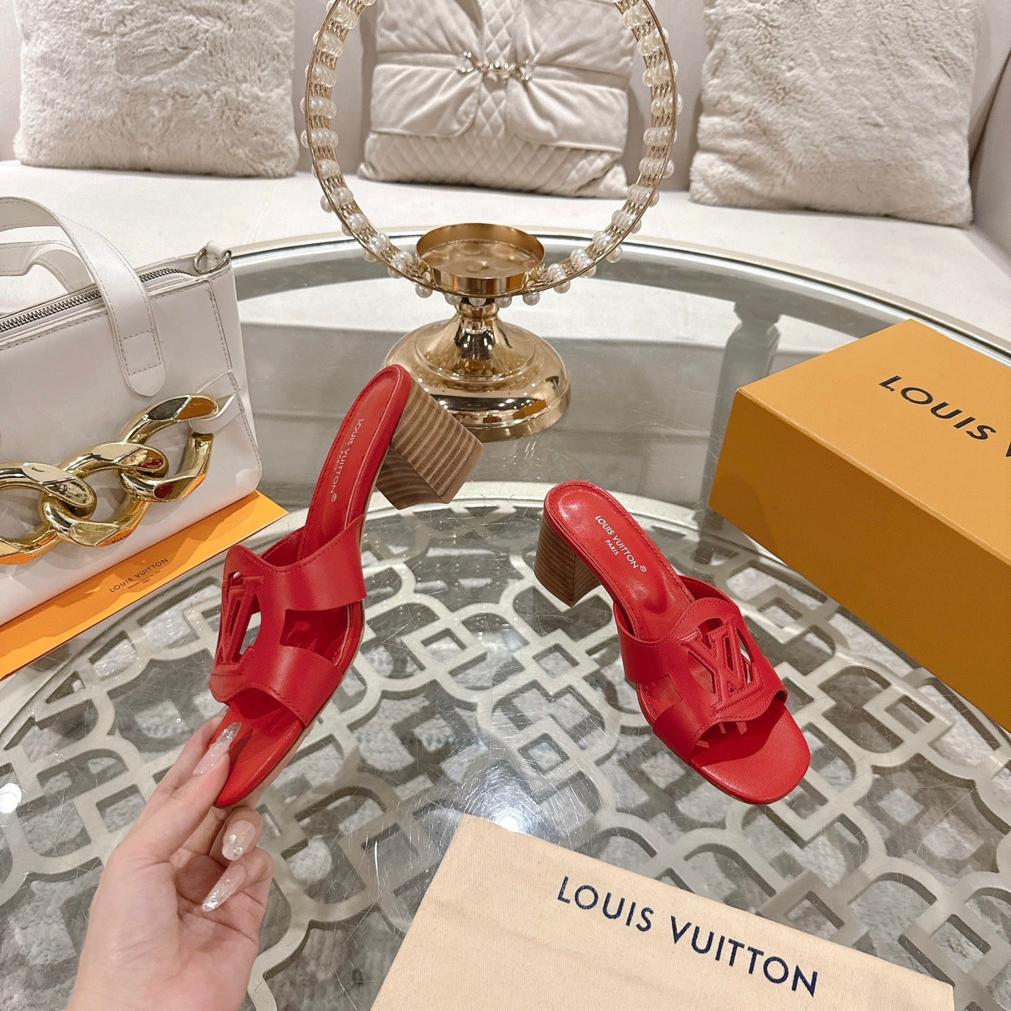 ISOLA HIGH 55 MM MULE IN CHERRY RED CALFSKIN - 35