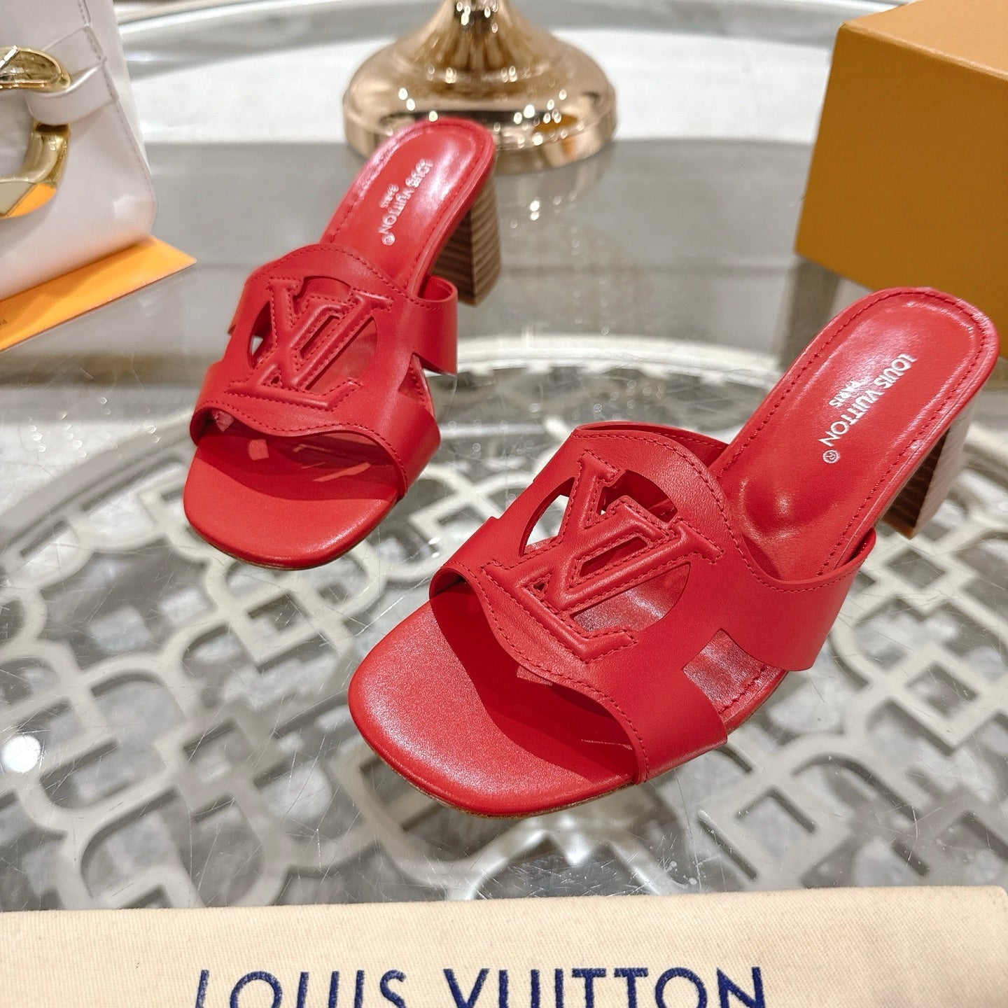ISOLA HIGH 55 MM MULE IN CHERRY RED CALFSKIN - 35
