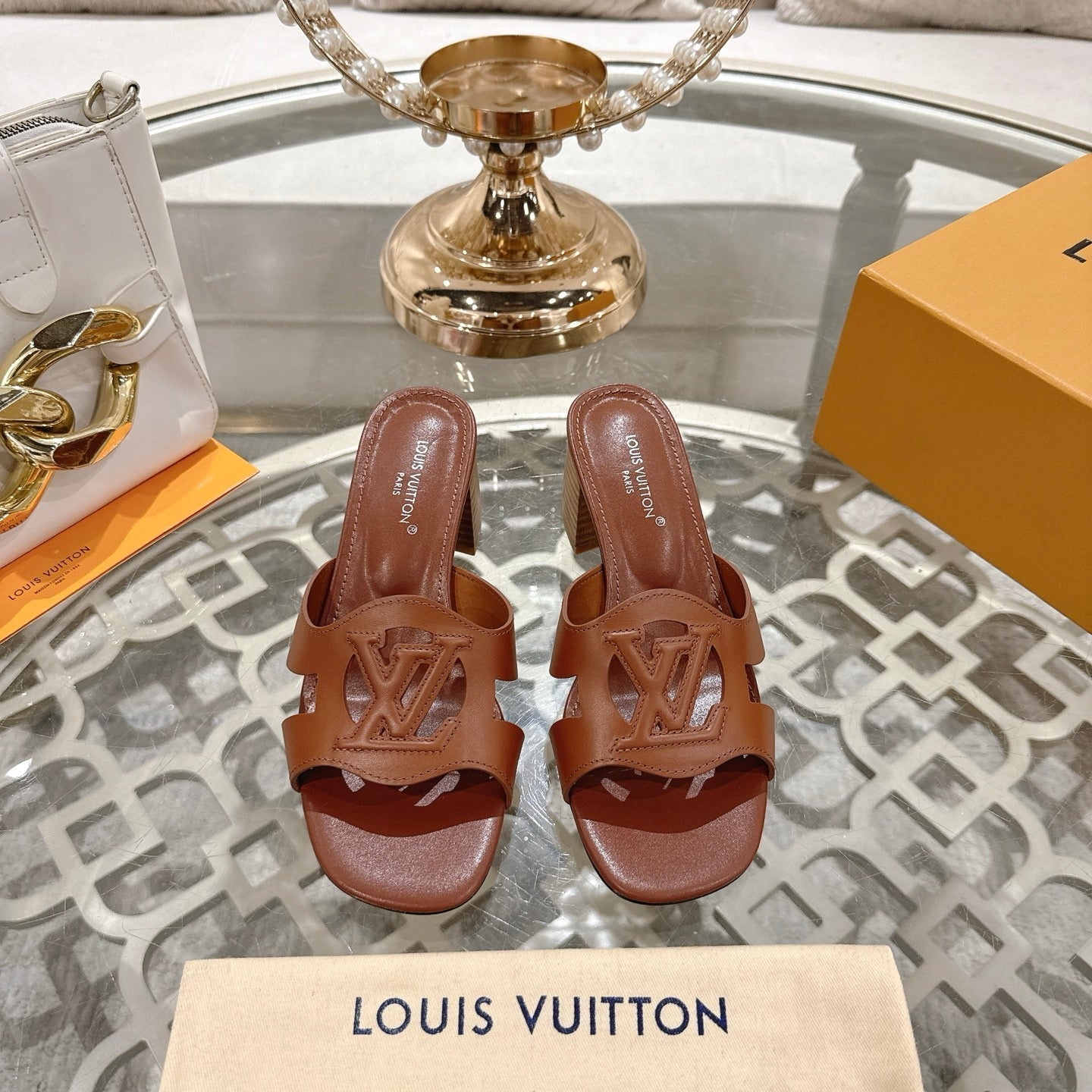 ISOLA HIGH 55 MM MULE IN PENNY BROWN CALFSKIN - 35