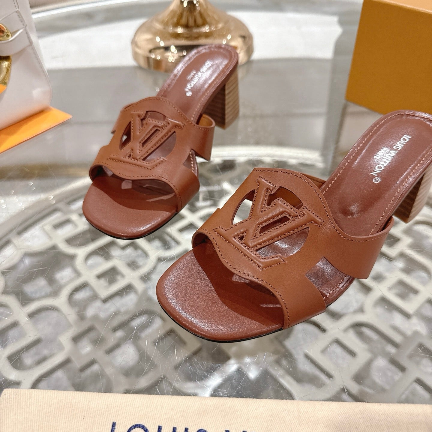 ISOLA HIGH 55 MM MULE IN PENNY BROWN CALFSKIN - 35