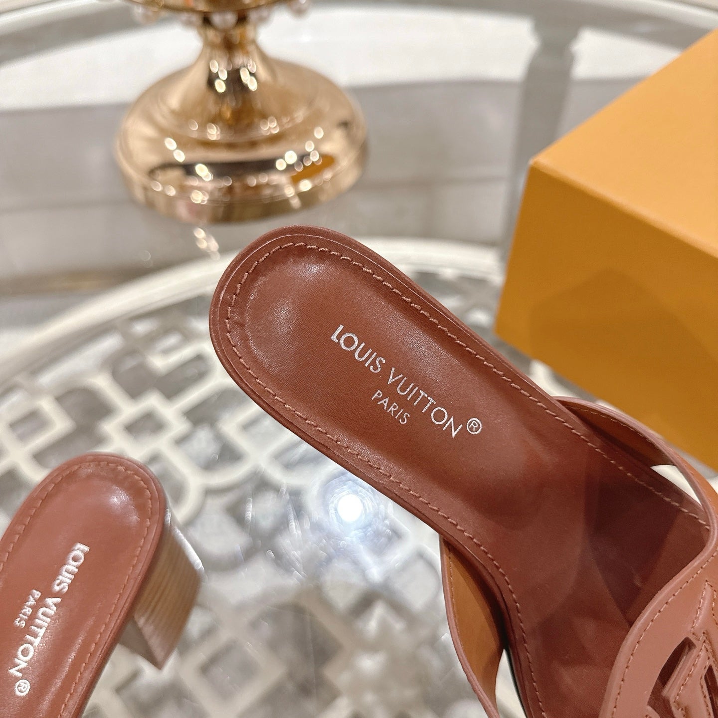ISOLA HIGH 55 MM MULE IN PENNY BROWN CALFSKIN - 35