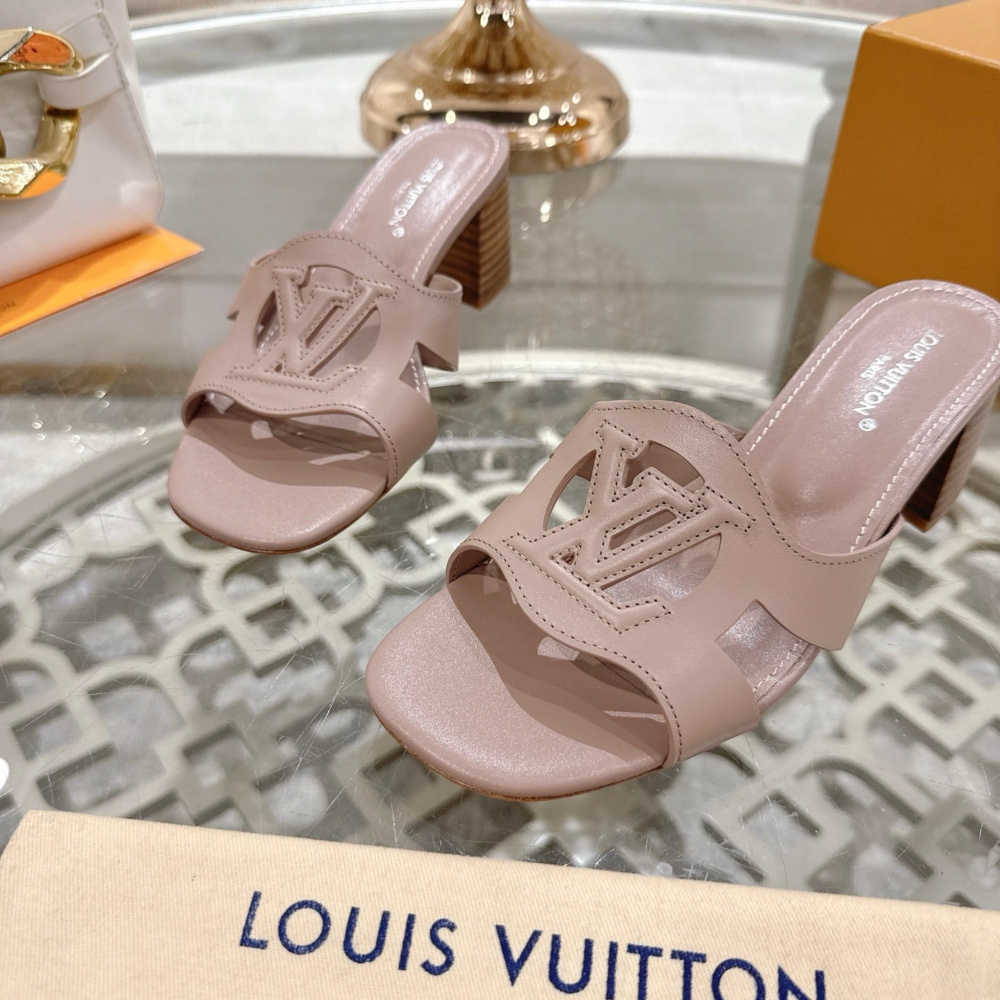 ISOLA HIGH 55 MM MULE IN DUSTY PINK CALFSKIN - 35