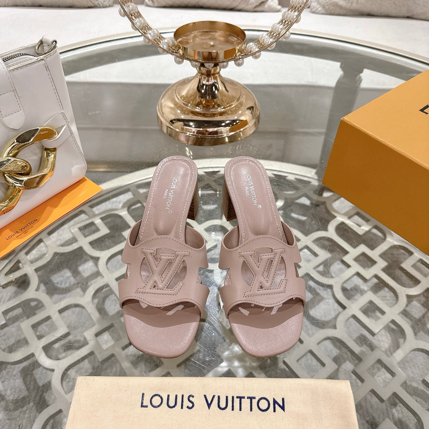 ISOLA HIGH 55 MM MULE IN DUSTY PINK CALFSKIN - 35