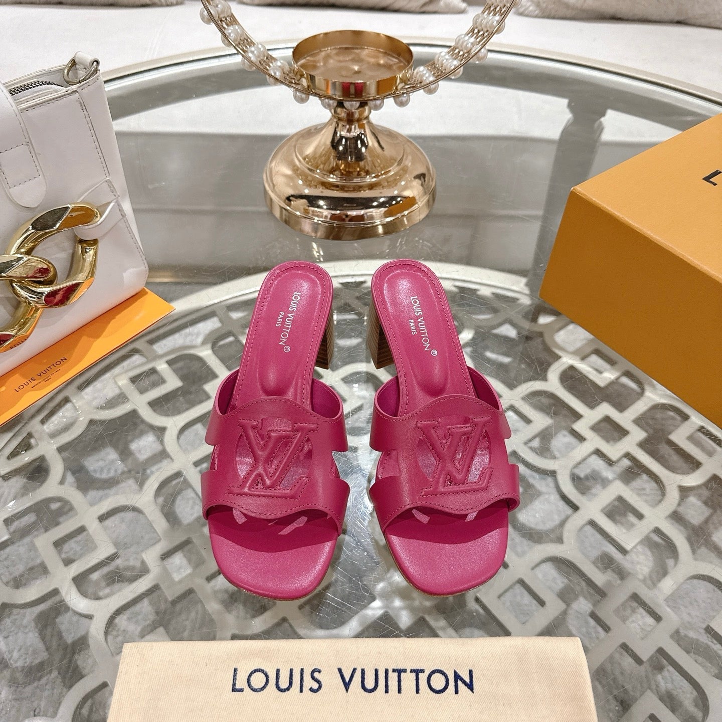 ISOLA HIGH 55 MM MULE IN DARK PINK CALFSKIN - 35