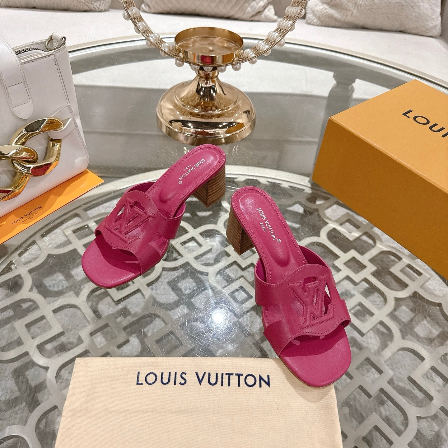 ISOLA HIGH 55 MM MULE IN DARK PINK CALFSKIN - 35