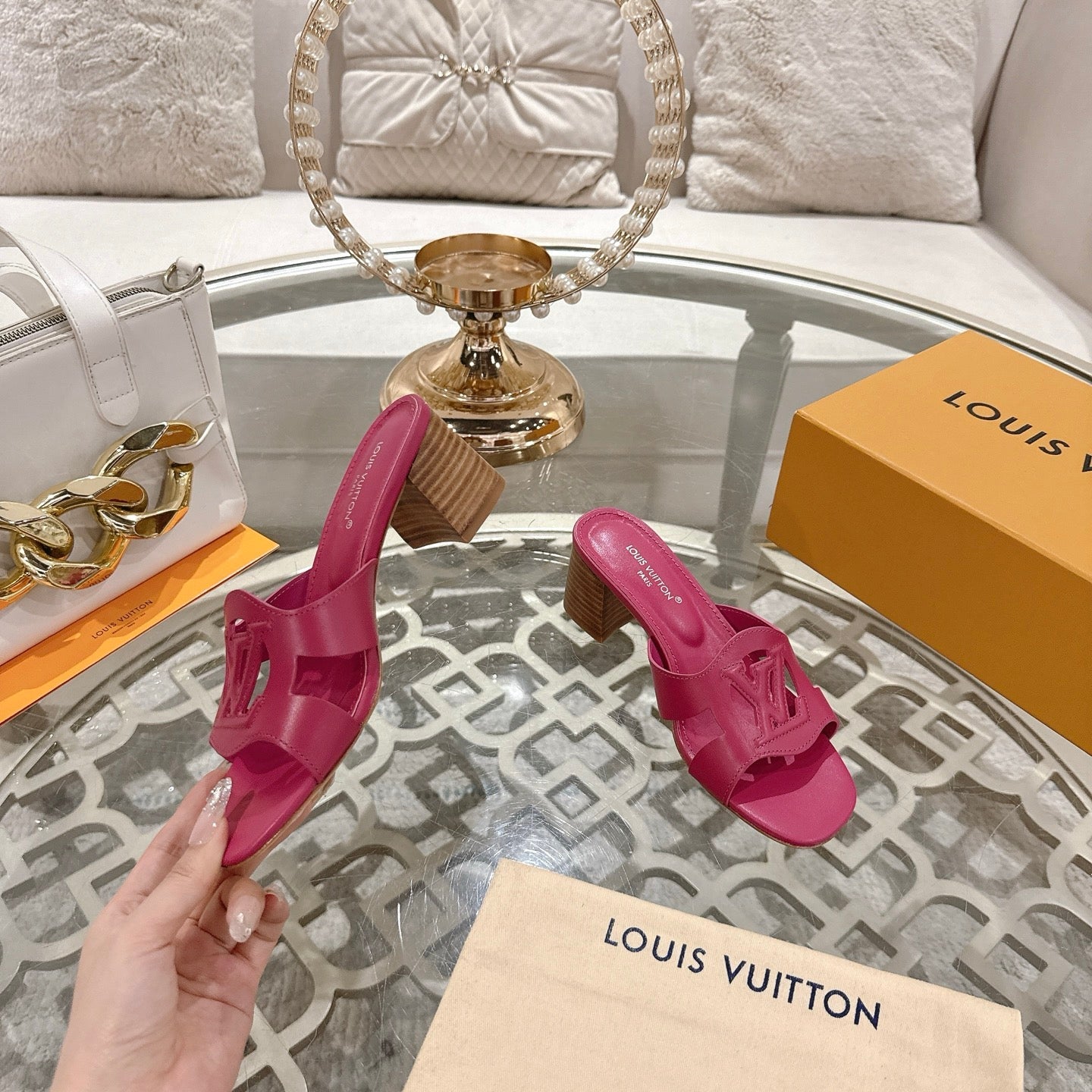 ISOLA HIGH 55 MM MULE IN DARK PINK CALFSKIN - 35
