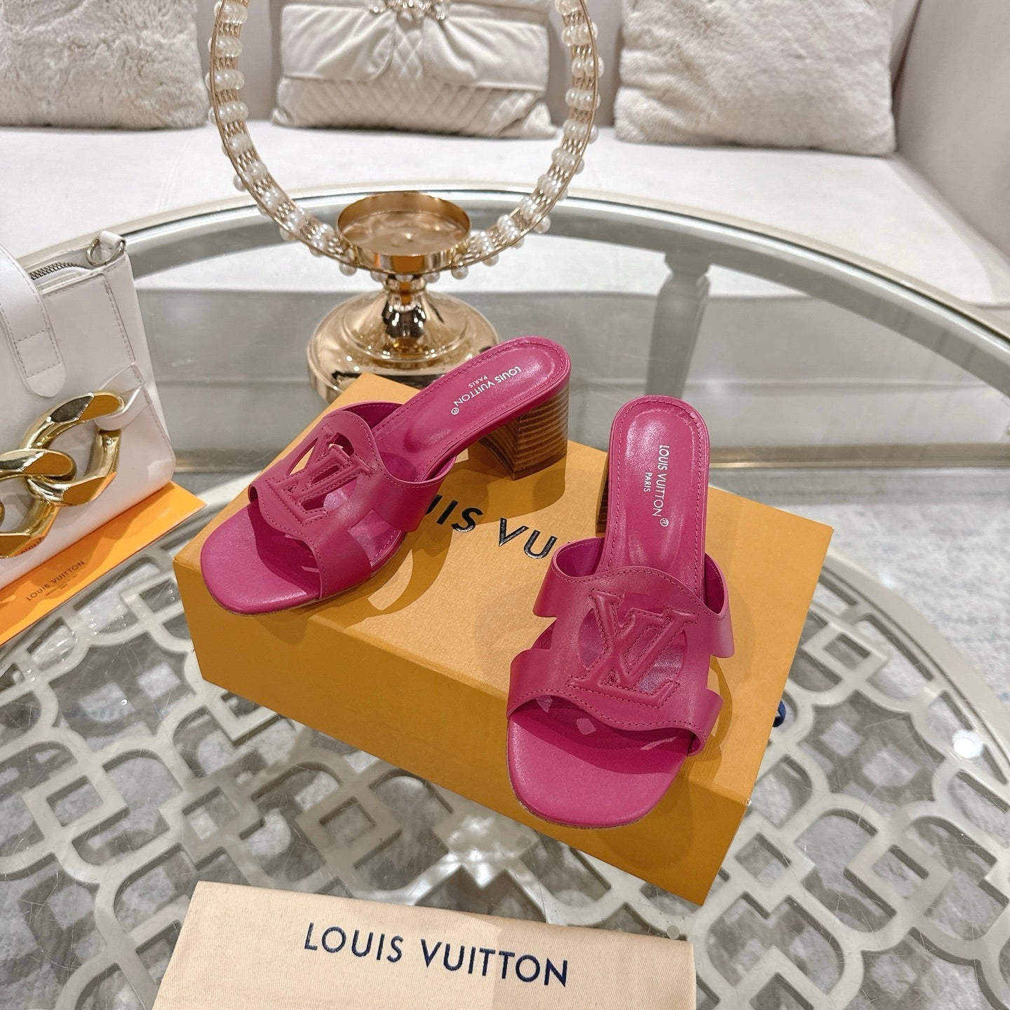 ISOLA HIGH 55 MM MULE IN DARK PINK CALFSKIN - 35