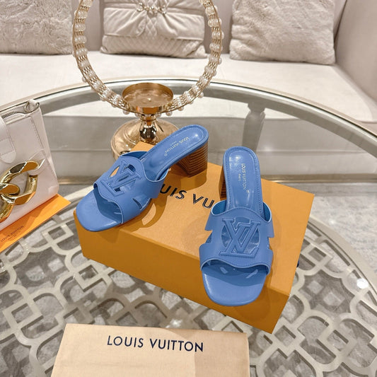 ISOLA HIGH 55 MM MULE IN CORNFLOWER BLUE CALFSKIN - 35