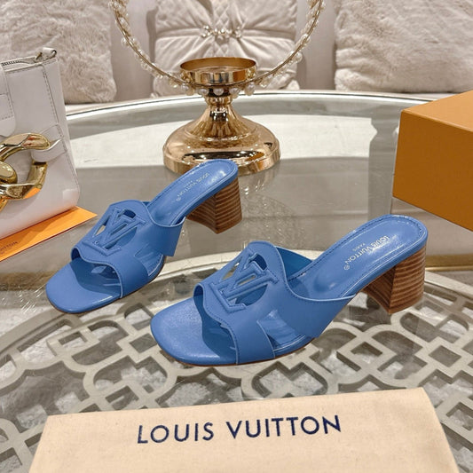 ISOLA HIGH 55 MM MULE IN CORNFLOWER BLUE CALFSKIN - 35