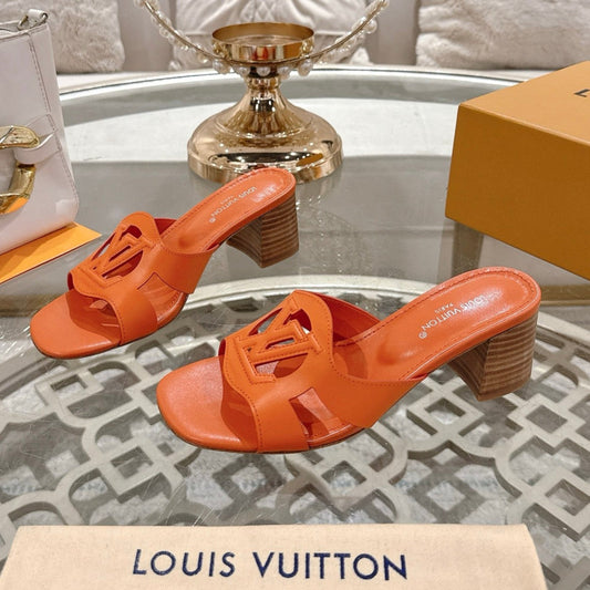 ISOLA HIGH 55 MM MULE IN VIVID ORANGE CALFSKIN - 35