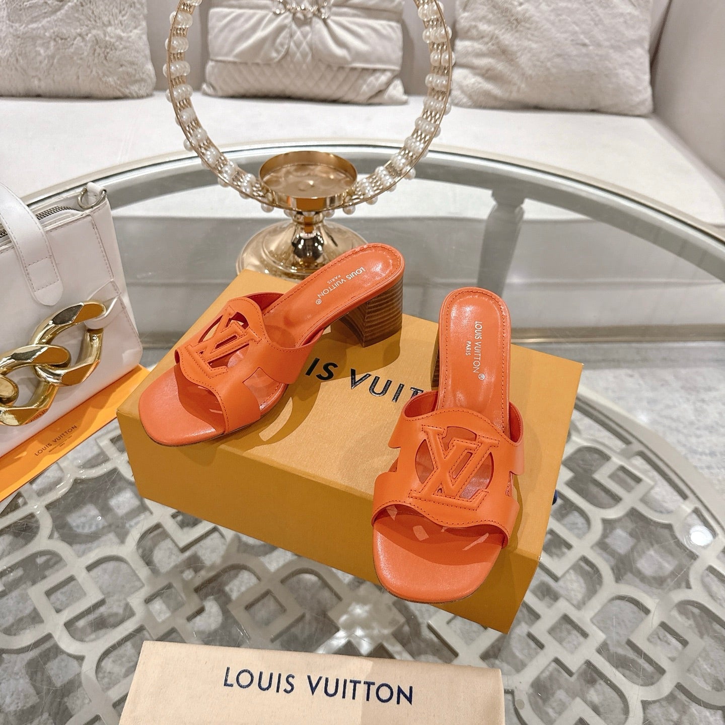 ISOLA HIGH 55 MM MULE IN VIVID ORANGE CALFSKIN - 35