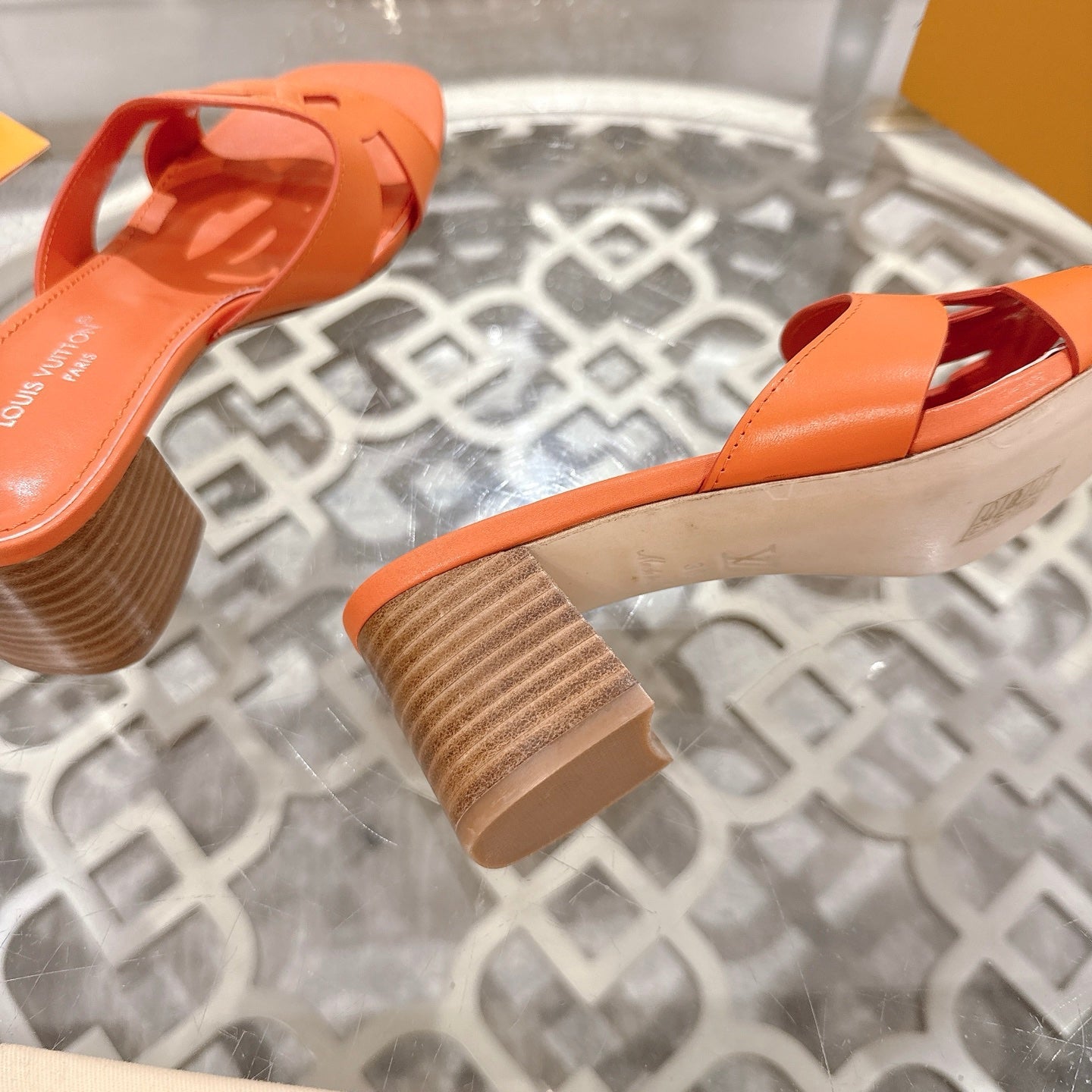 ISOLA HIGH 55 MM MULE IN VIVID ORANGE CALFSKIN - 35