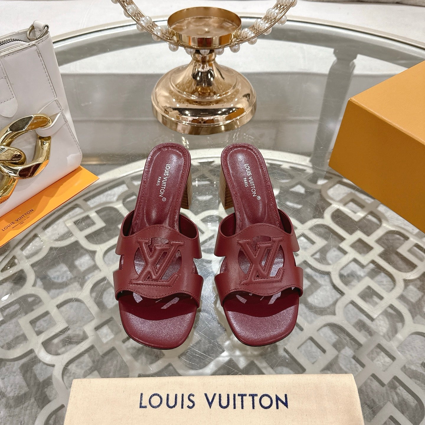 ISOLA HIGH 55 MM MULE IN JAM RED CALFSKIN - 35
