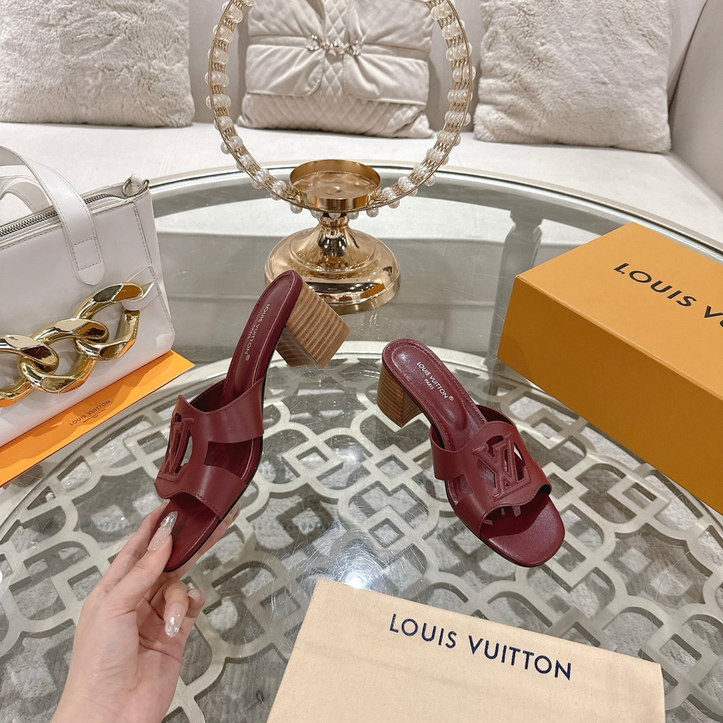ISOLA HIGH 55 MM MULE IN JAM RED CALFSKIN - 35