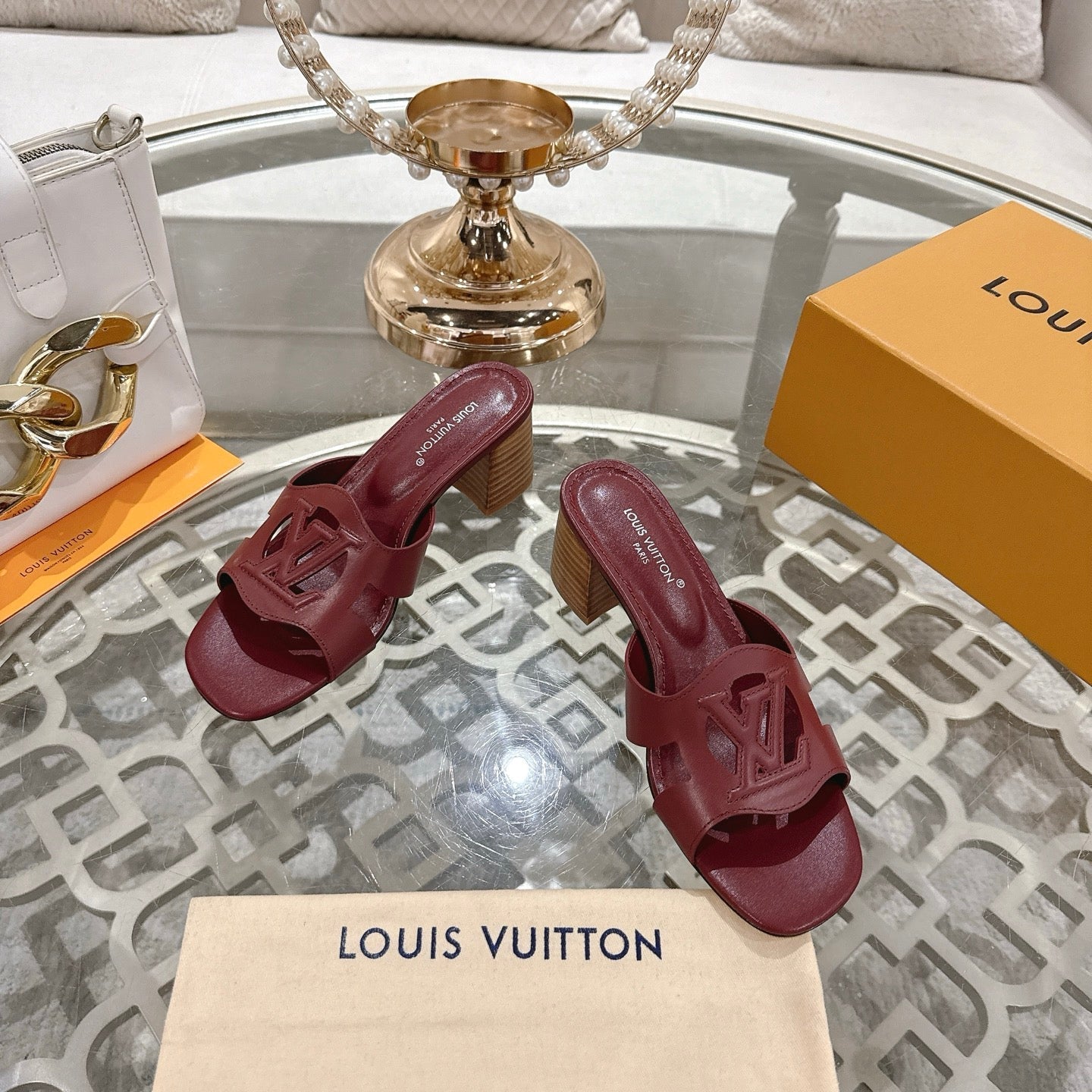 ISOLA HIGH 55 MM MULE IN JAM RED CALFSKIN - 35