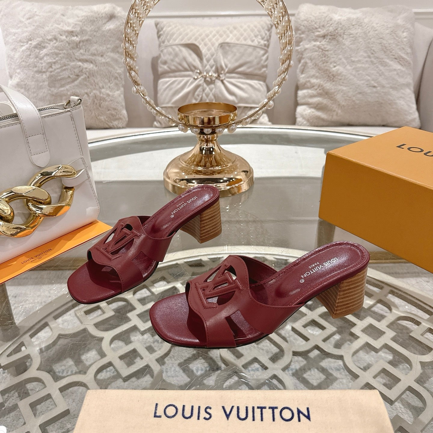ISOLA HIGH 55 MM MULE IN JAM RED CALFSKIN - 35