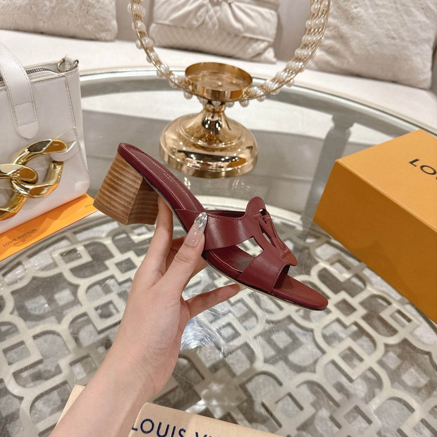 ISOLA HIGH 55 MM MULE IN JAM RED CALFSKIN - 35