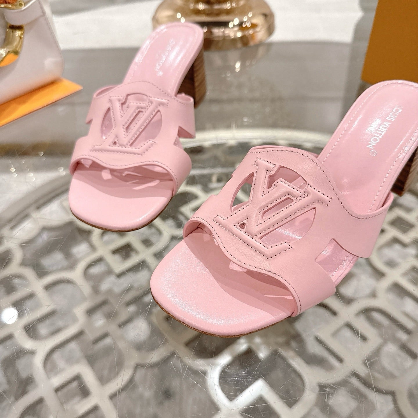 ISOLA HIGH 55 MM MULE IN PASTEL PINK CALFSKIN - 35