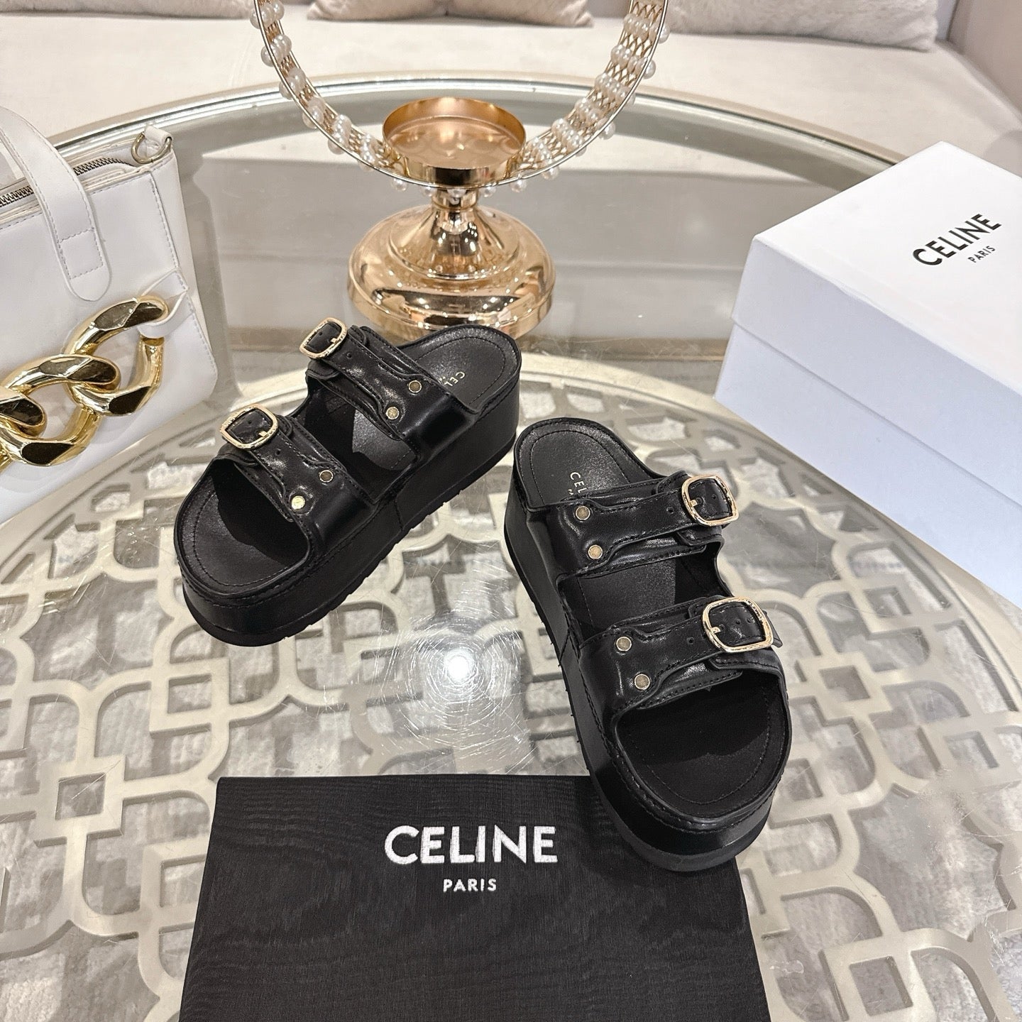 POLLY WEDGE MULE IN BLACK SHINY CALFSKIN - 35