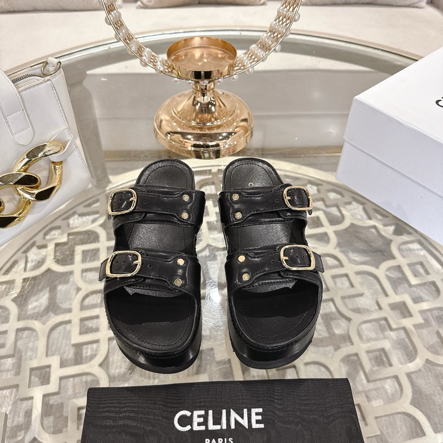 POLLY WEDGE MULE IN BLACK SHINY CALFSKIN - 35