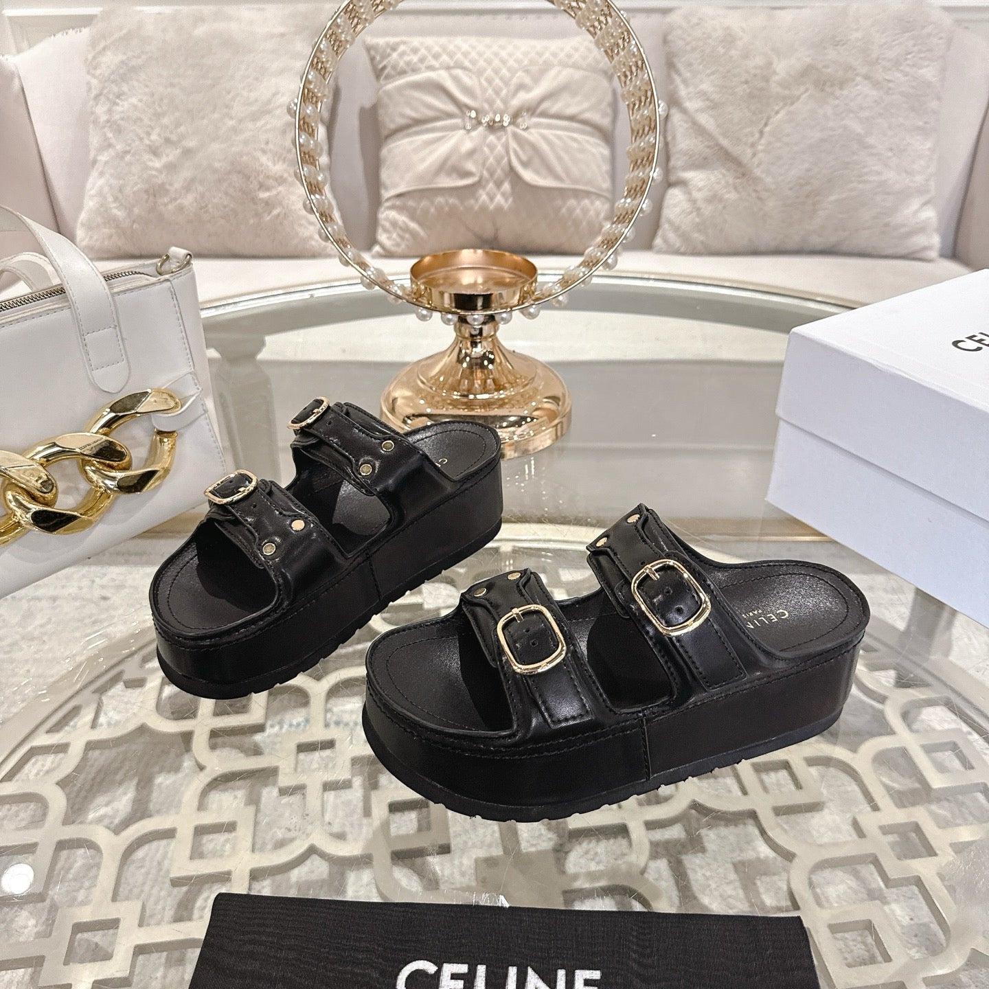 POLLY WEDGE MULE IN BLACK SHINY CALFSKIN - 35