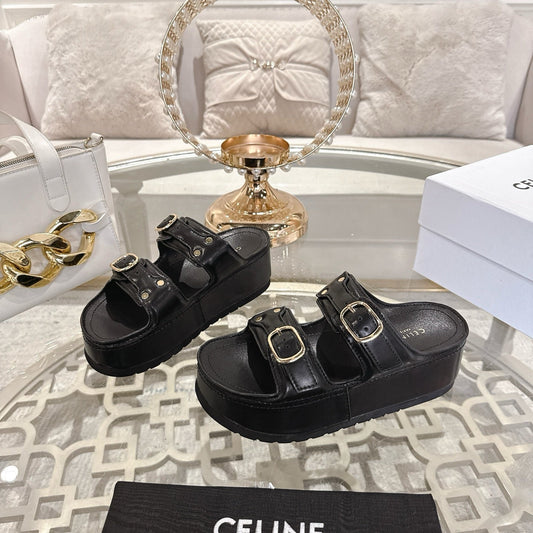 POLLY WEDGE MULE IN BLACK SHINY CALFSKIN - 35