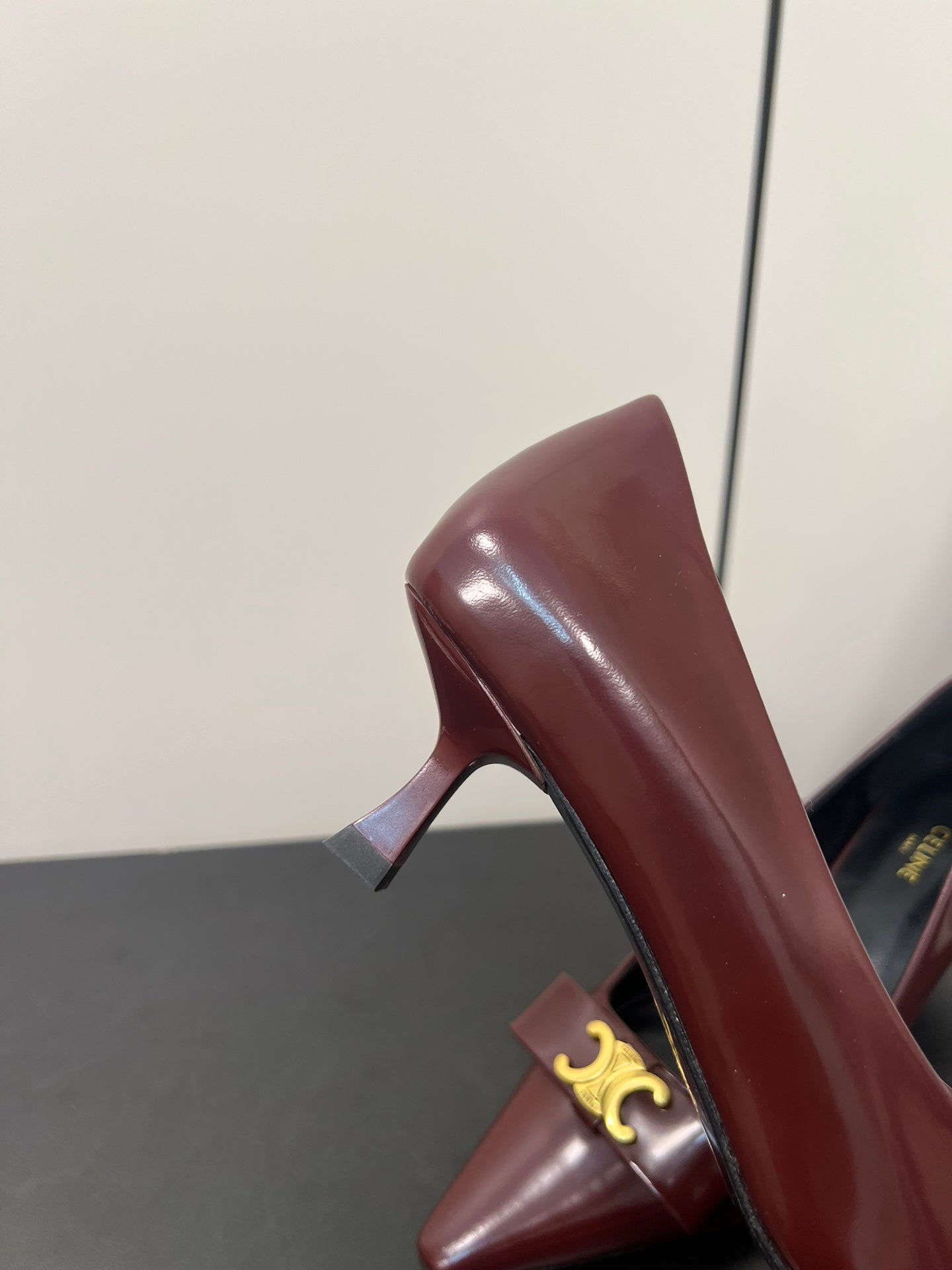 TRIOMPHE POINTED-TOE HIGH PUMPS IN BURGUNDY RED SHINY CALFSKIN - 35