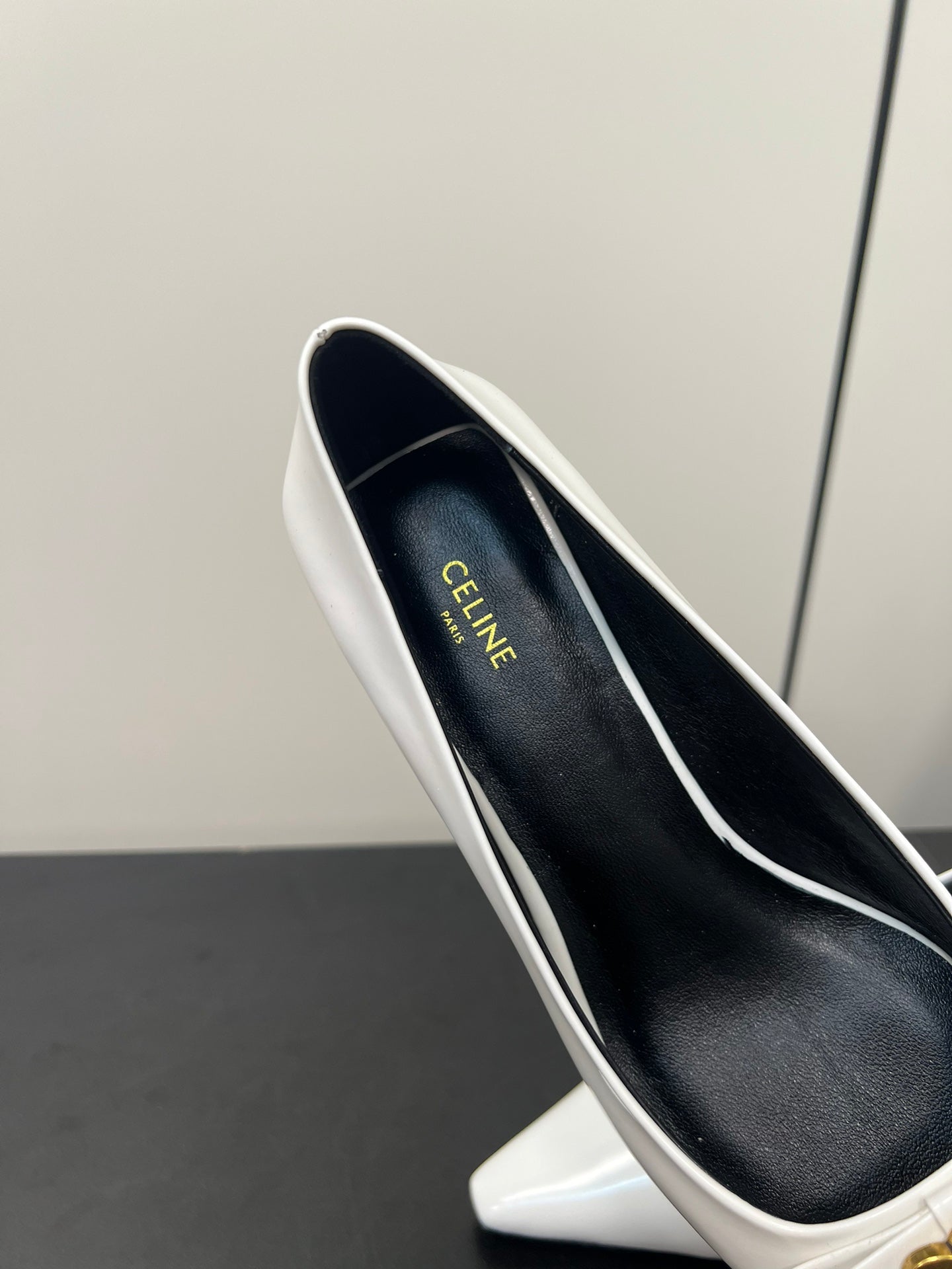 TRIOMPHE POINTED-TOE HIGH PUMPS IN WHITE SHINY CALFSKIN - 35