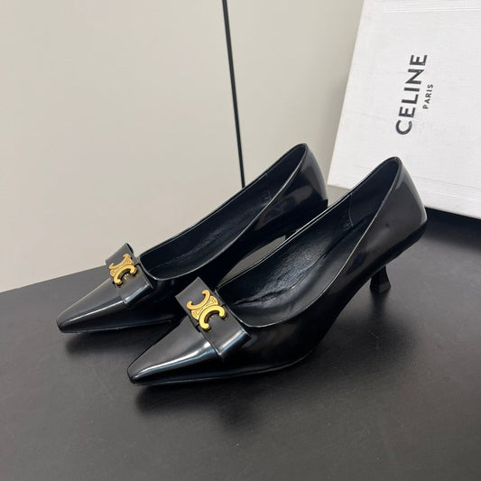 TRIOMPHE POINTED-TOE HIGH PUMPS IN BLACK SHINY CALFSKIN - 35