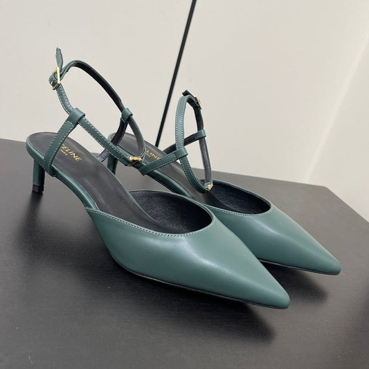 MORRAINE SLINGBACK PUMPS IN TEAL GREEN CALFSKIN - 35