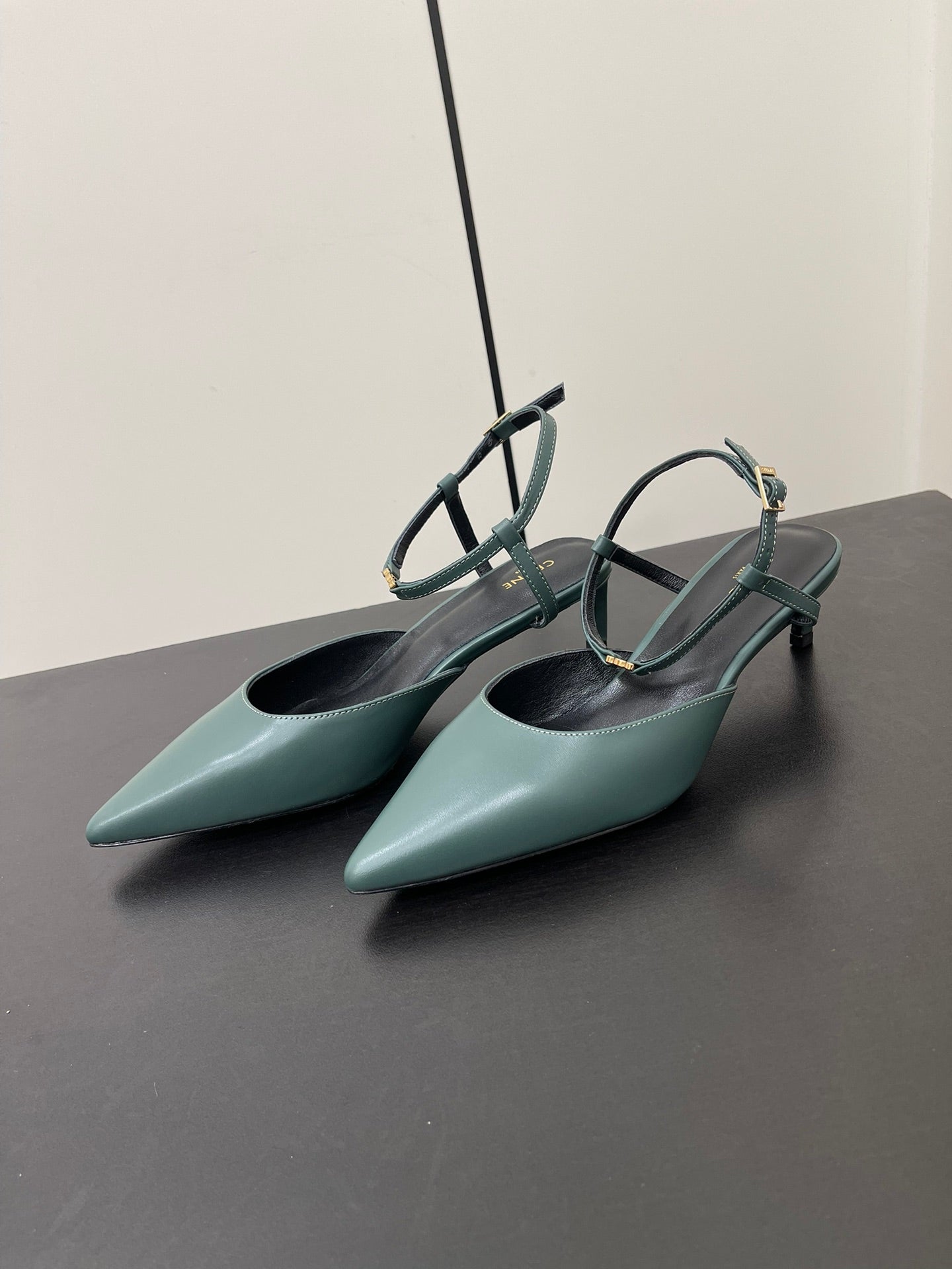 MORRAINE SLINGBACK PUMPS IN TEAL GREEN CALFSKIN - 35