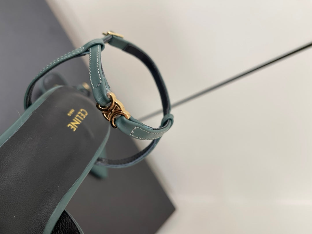 MORRAINE SLINGBACK PUMPS IN TEAL GREEN CALFSKIN - 35