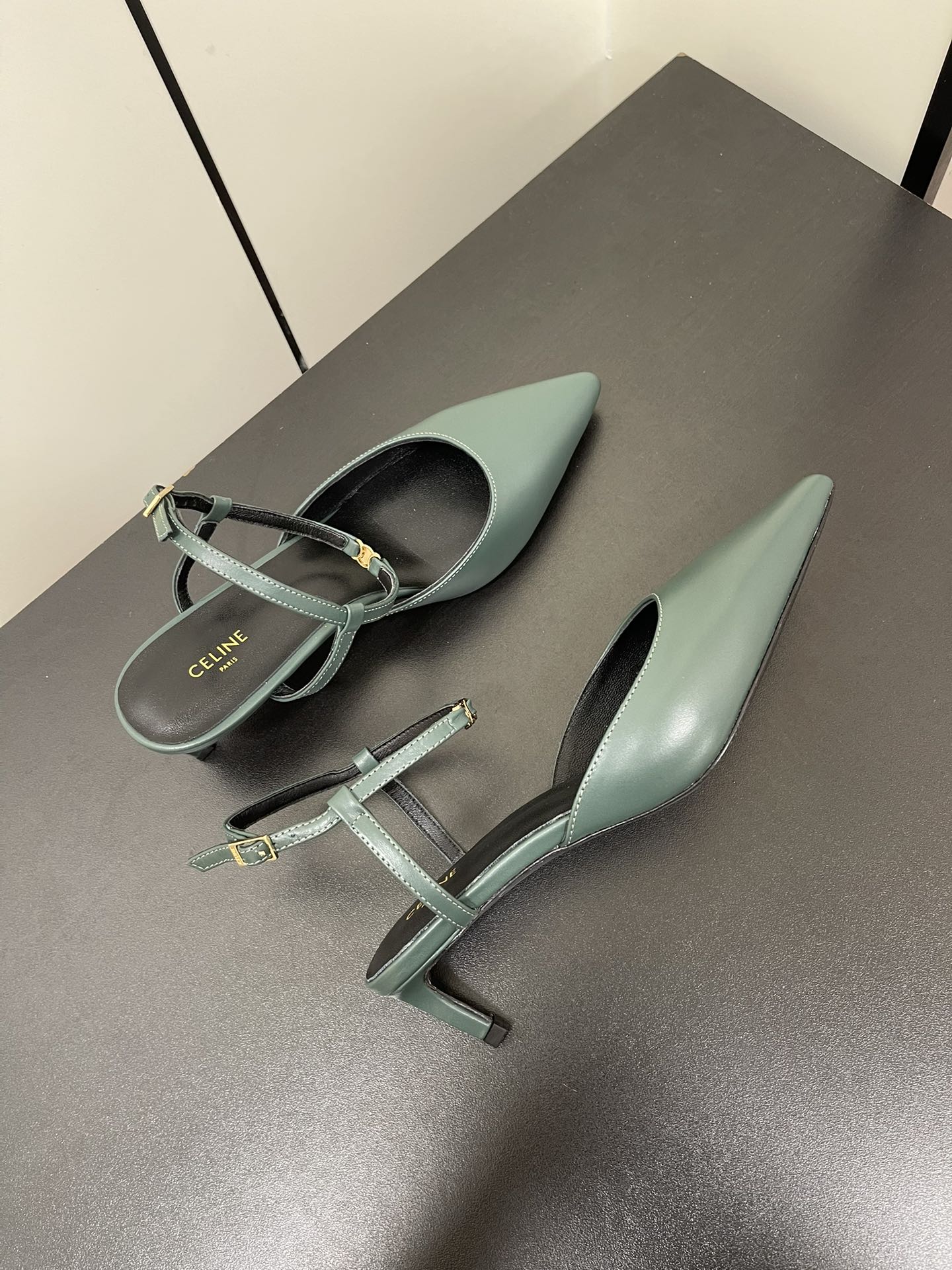 MORRAINE SLINGBACK PUMPS IN TEAL GREEN CALFSKIN - 35