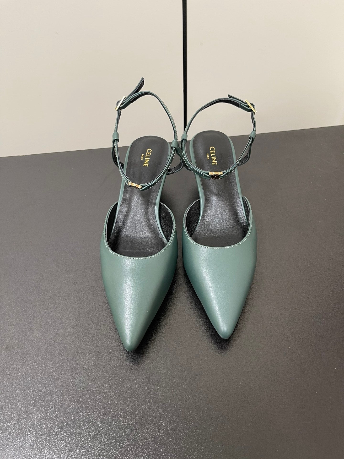 MORRAINE SLINGBACK PUMPS IN TEAL GREEN CALFSKIN - 35