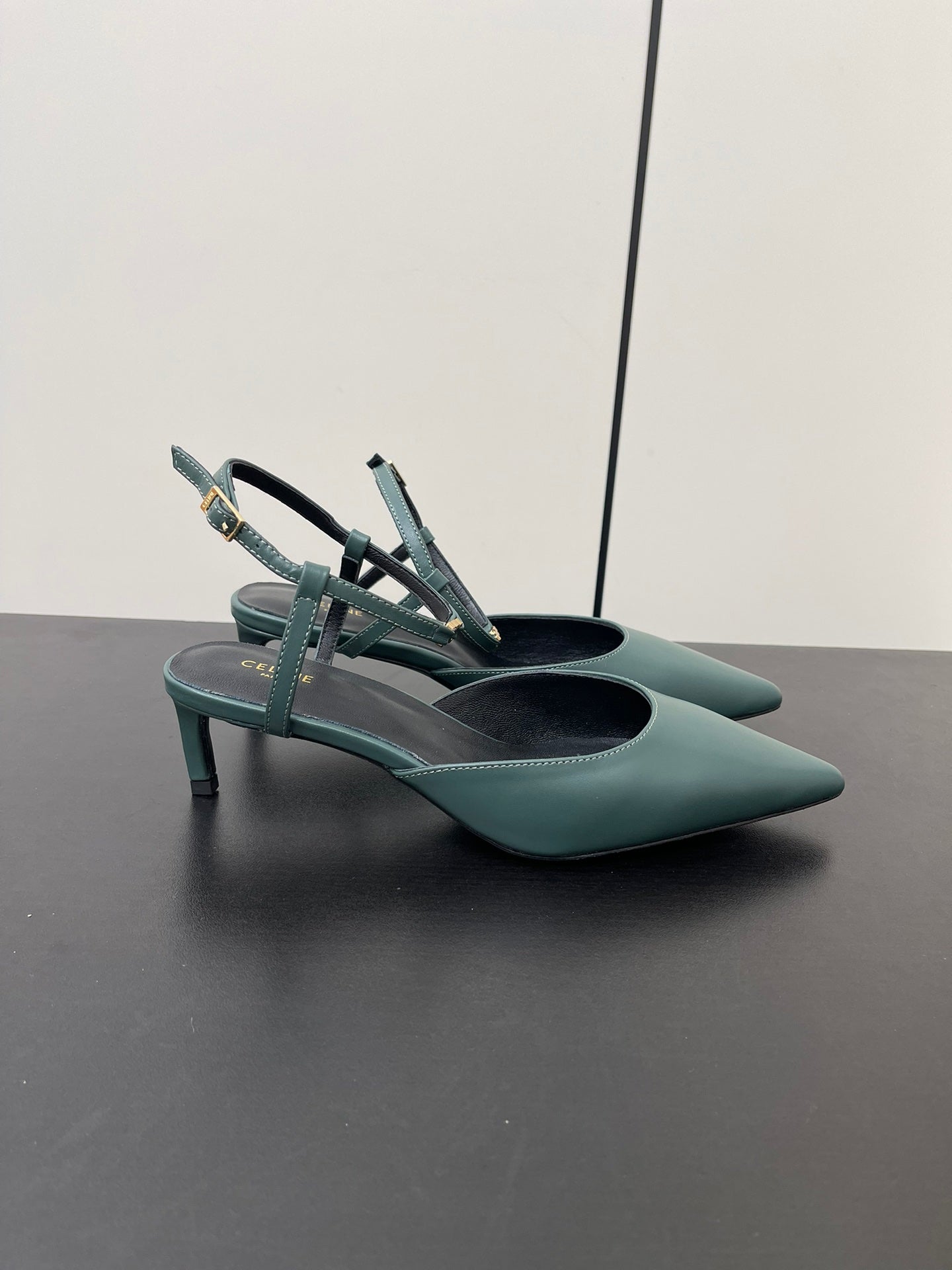 MORRAINE SLINGBACK PUMPS IN TEAL GREEN CALFSKIN - 35