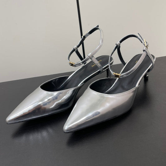 MORRAINE SLINGBACK PUMPS IN SILVER CALFSKIN - 35