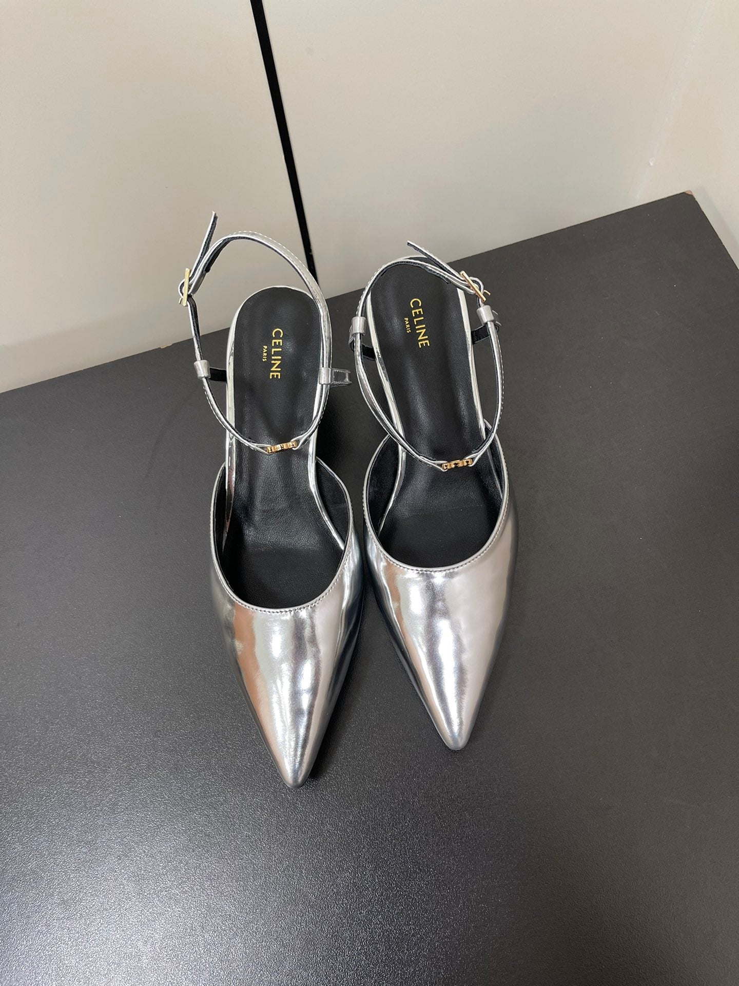 MORRAINE SLINGBACK PUMPS IN SILVER CALFSKIN - 35