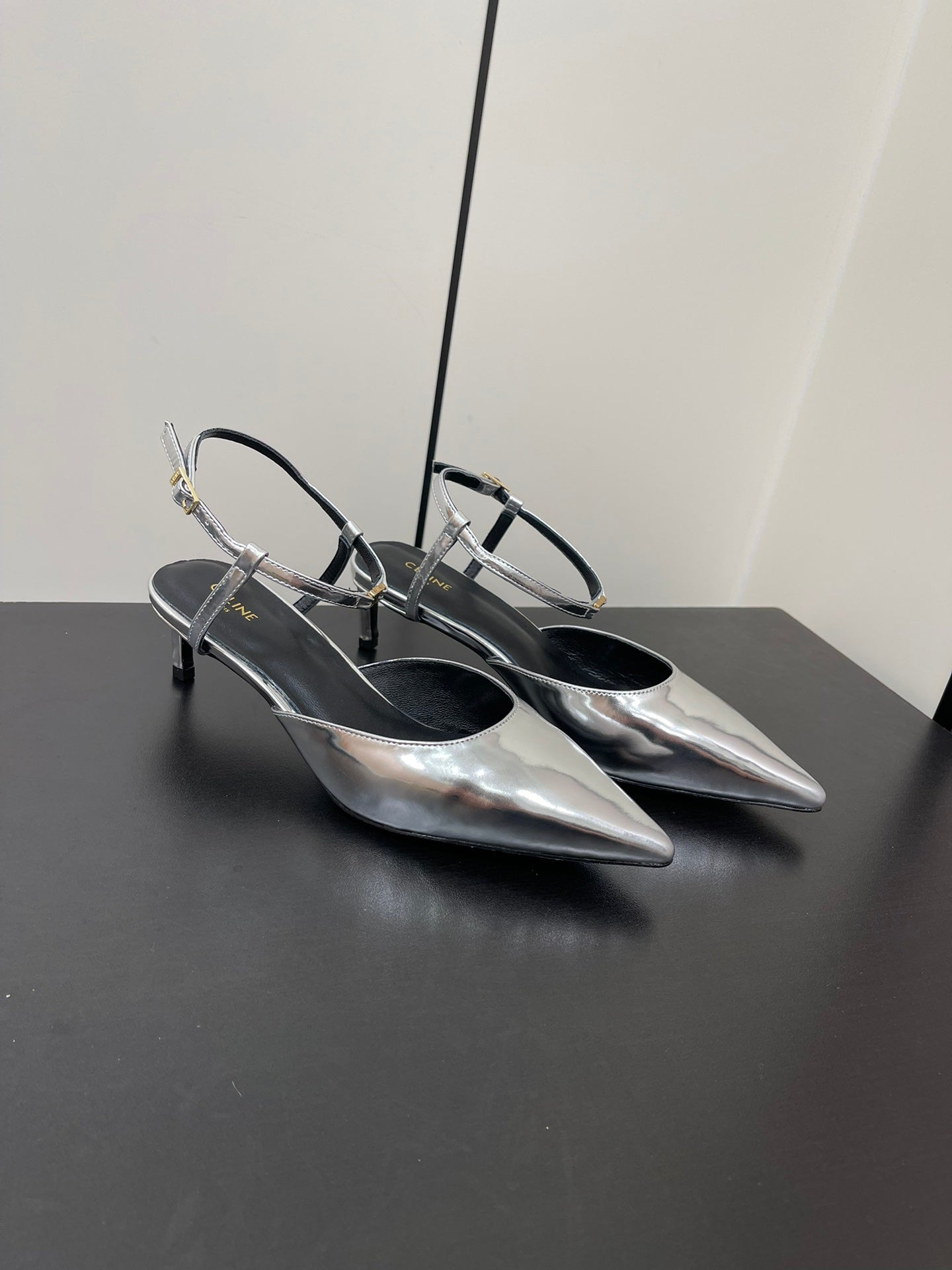 MORRAINE SLINGBACK PUMPS IN SILVER CALFSKIN - 35