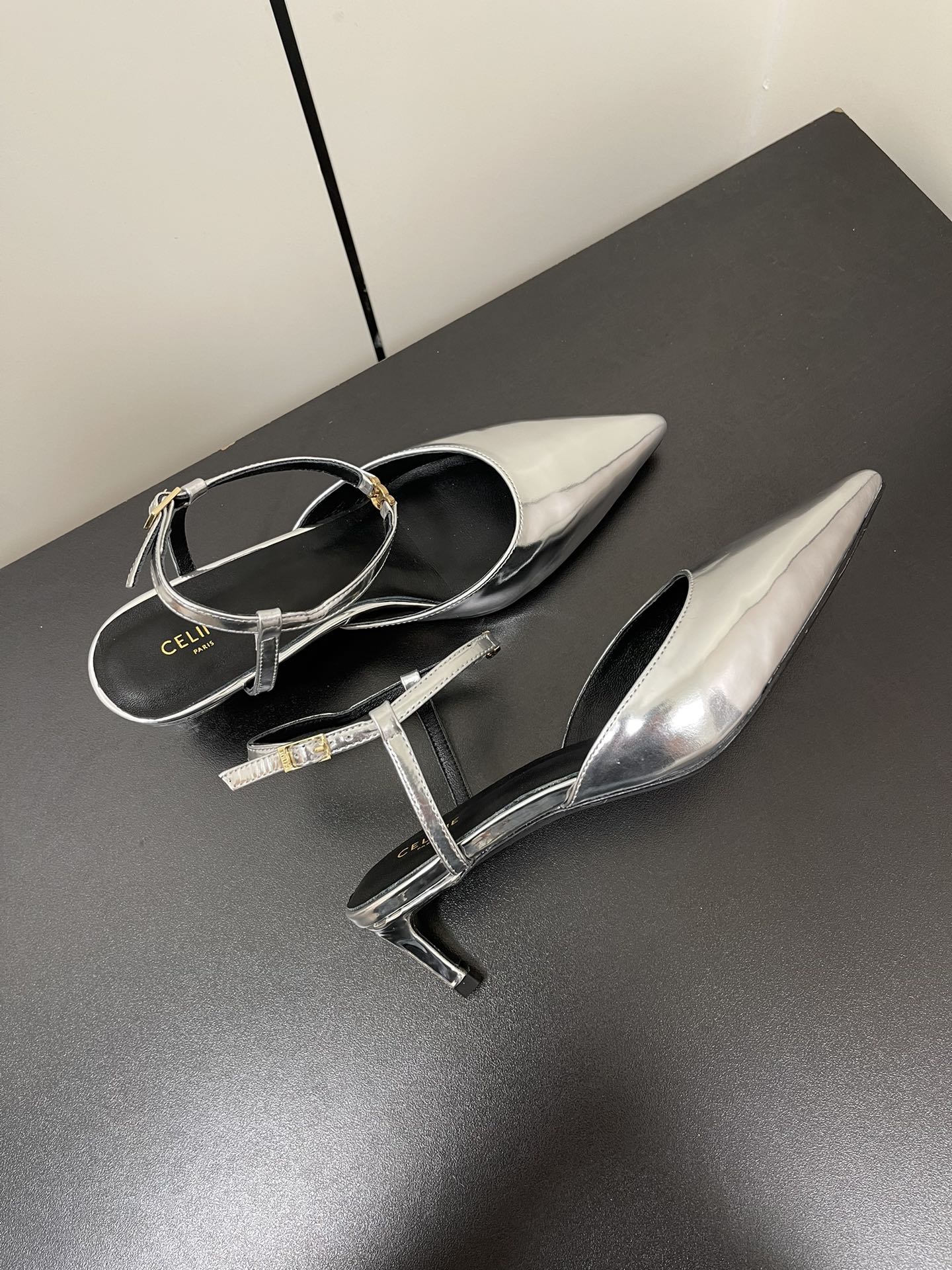 MORRAINE SLINGBACK PUMPS IN SILVER CALFSKIN - 35