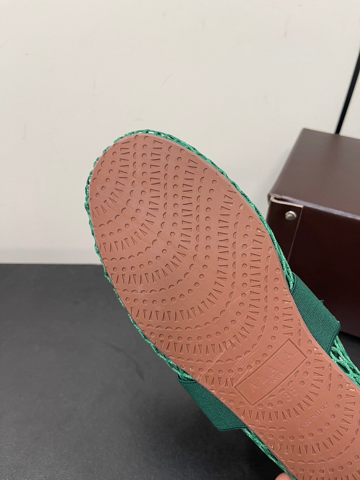 ALAIA BALLET FLATS IN COOL GREEN MESH FISHNET WITH GOLD HARDWARE - 35