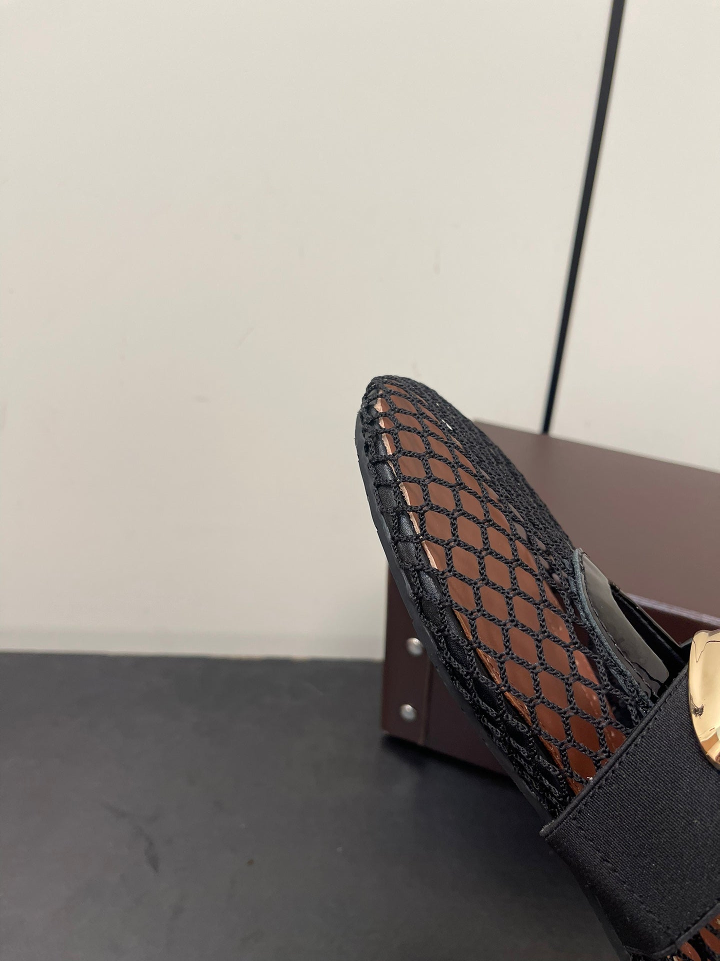 ALAIA BALLET FLATS IN BLACK MESH FISHNET WITH GOLD HARDWARE - 35