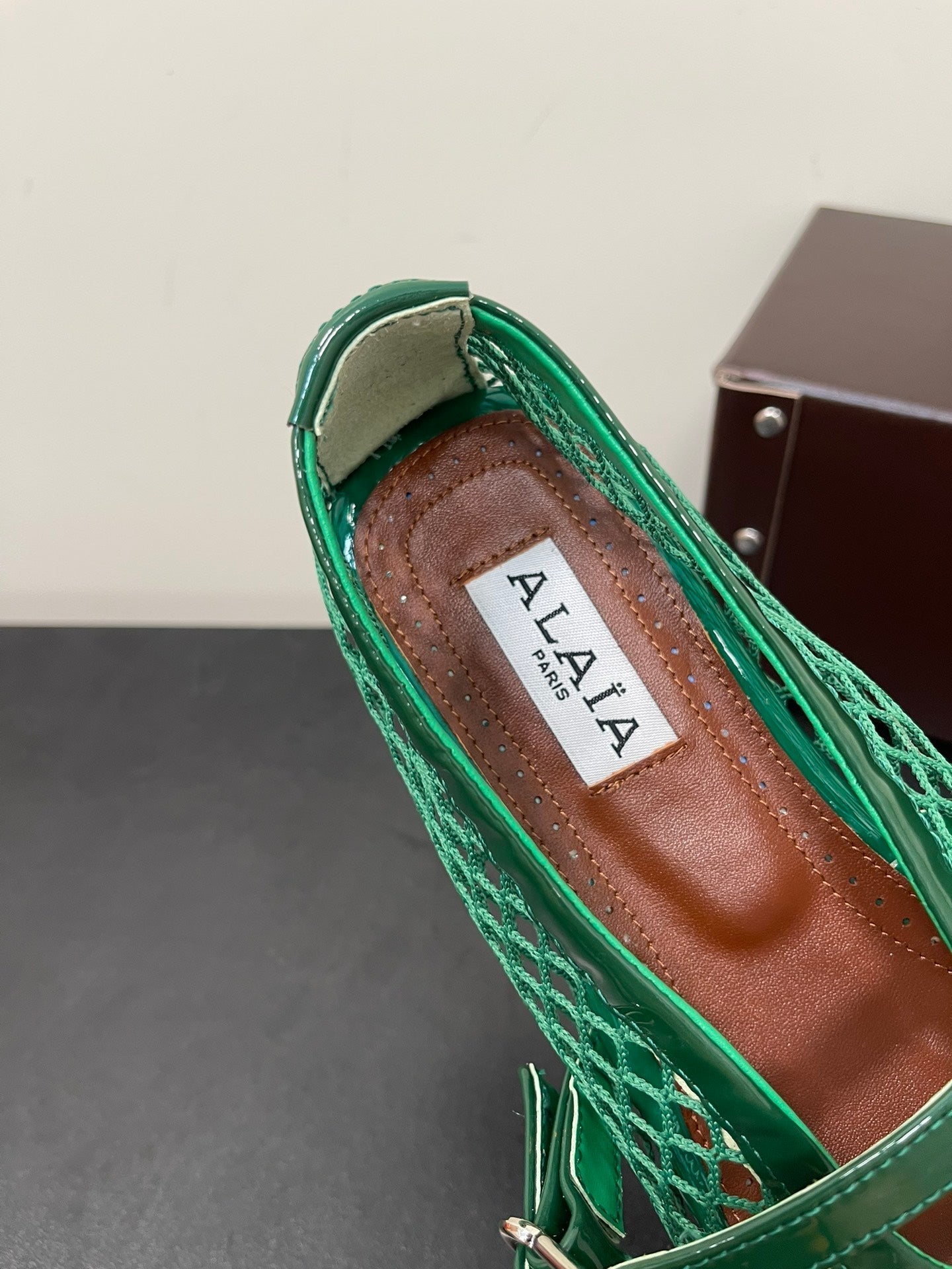 ALAIA BALLET FLATS IN COOL GREEN MESH FISHNET - 35